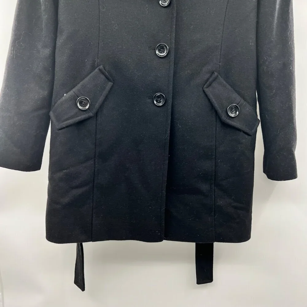Michael Kors Womens Wool Blend Pea Coat Button Up Black Size 4 Belted